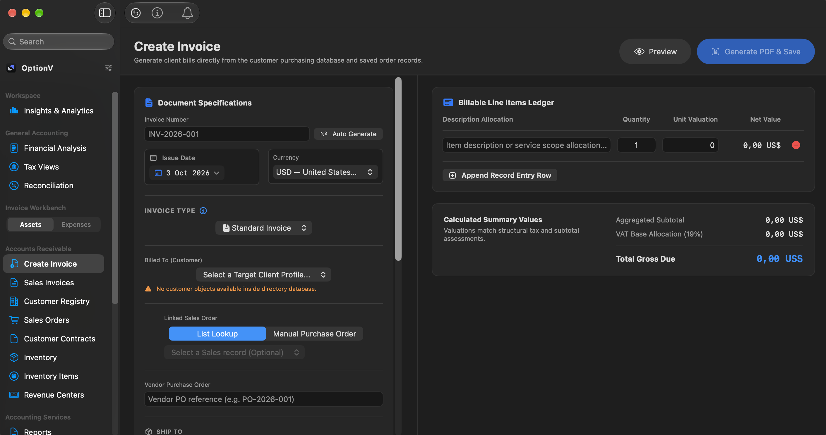 AR Invoicing & 5-Template Vector PDF Generation